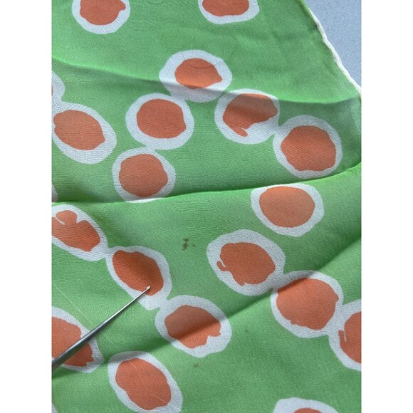 Vintage Polka Dot Rectangle Scarf 40 Inches Long Green & Orange Rayon Silk Blend - Picture 4 of 7